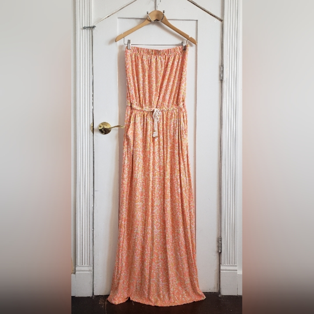 Gap Modal Tube Top Creamsicle Splash Maxi Dress Size M